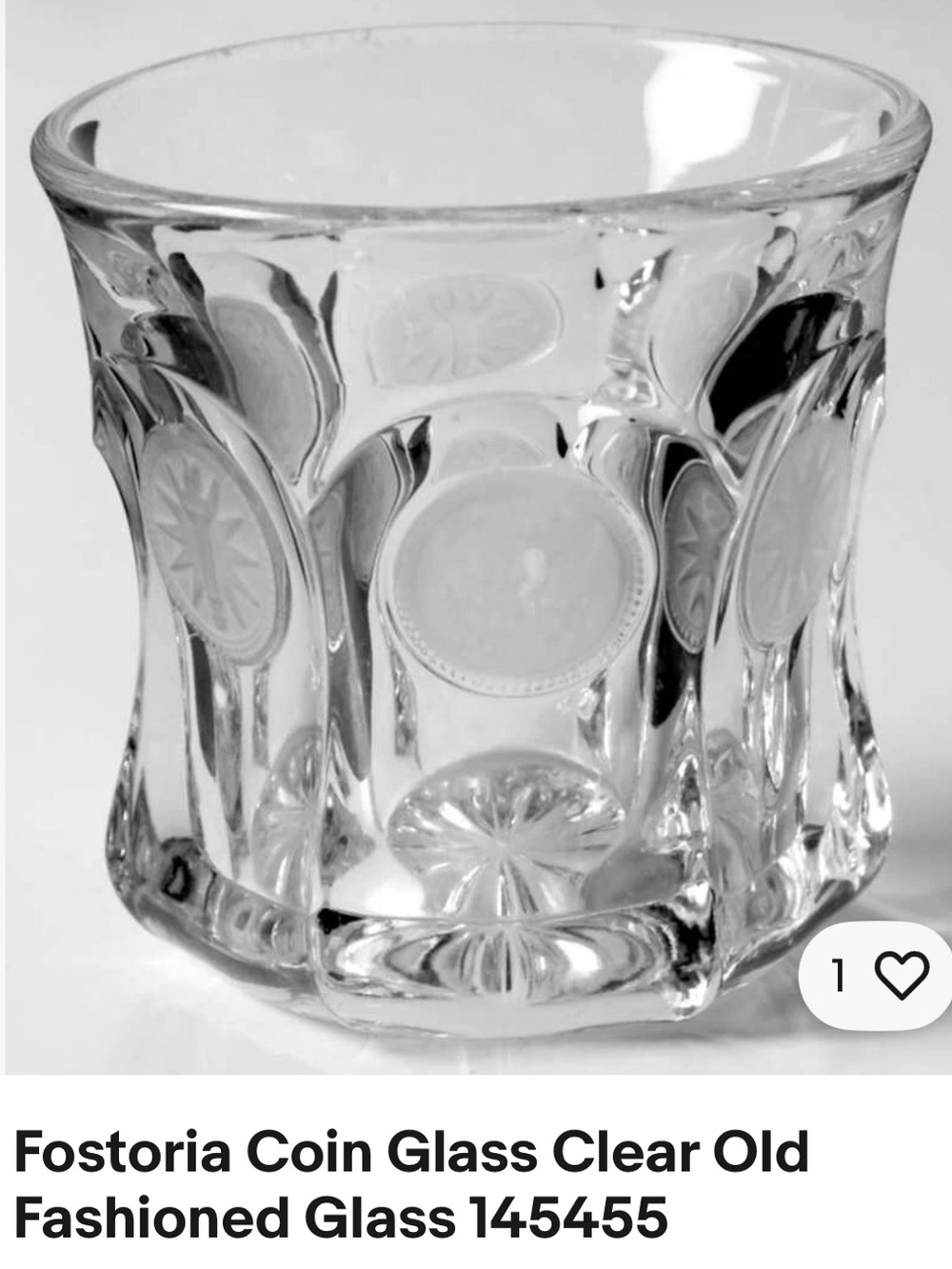 Fostoria Clear Coin Pattern Old Fashioned Glass Old Fashioned Glass Coin Glass